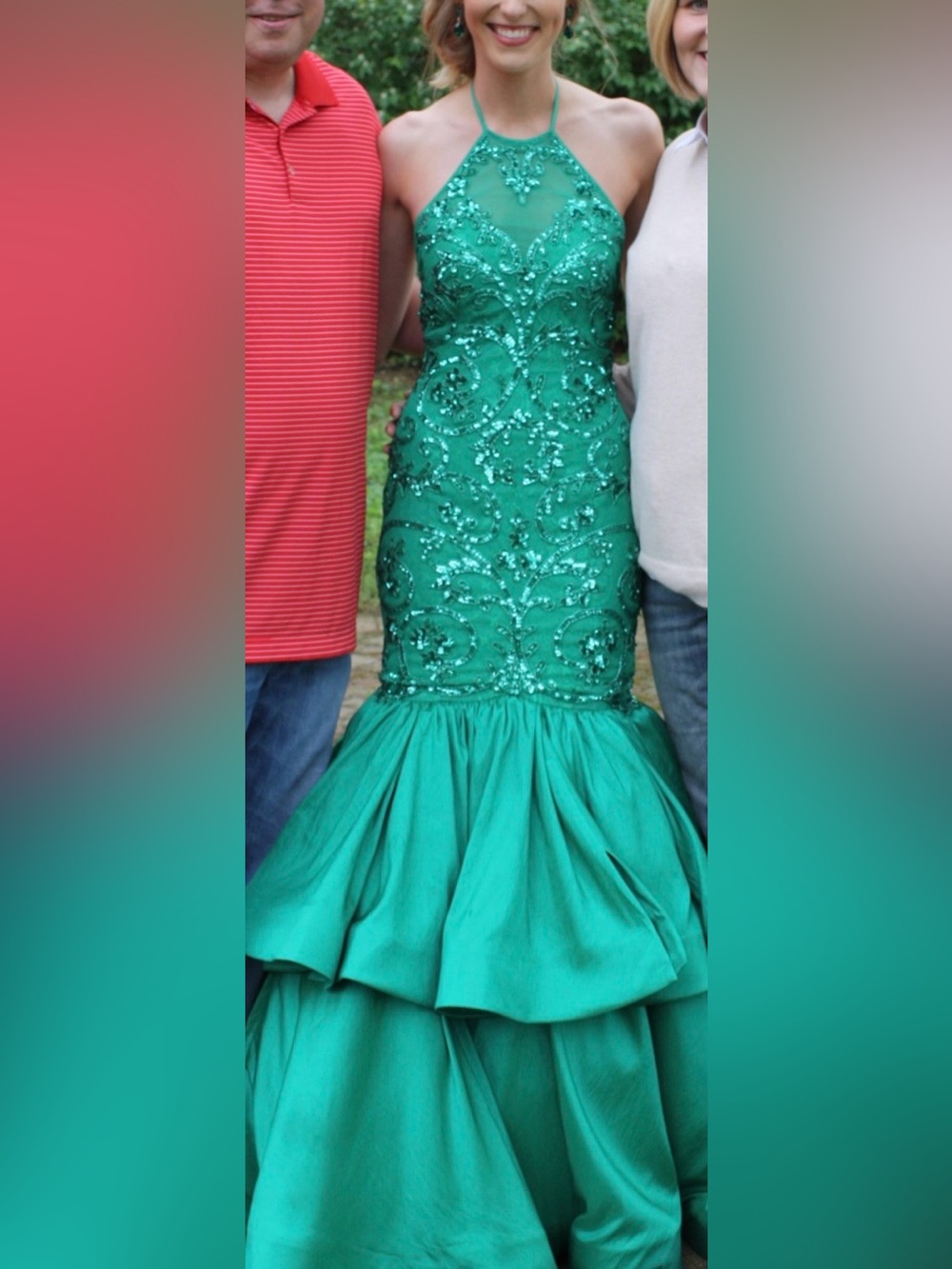 Sherri Hill Sequin 2016 Mermaid Prom Dress in Emerald Green Size 2 Style 50266